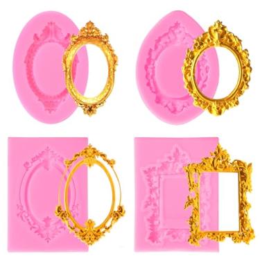 Imagem de Ouligay 4 peças de moldura de silicone moldes de fondant moldes vintage barroco de argila seca ao ar livre para decoração de bolos, topo de cupcake, chocolate, doces, açúcar, decoração de sobremesa