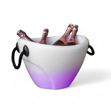 Imagem de Champanheira com LED 13L Parede Dupla com Alça para 4 Garrafas – 16 Cores RGB, Polietileno – Balde de Gelo Iluminado para Festas e Eventos – Branco
