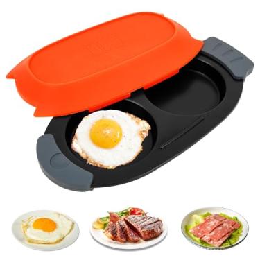 Imagem de Cozedor de ovos de microondas com 2 cavidades multiuso de silicone para micro-ondas, para sanduíches de café da manhã, ovos antiaderentes, copos com tampa de silicone, lavável na lava-louças
