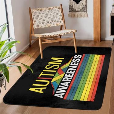 Imagem de Tapete de área para sala de estar, lavável à máquina, palavra colorida, autismo, antiderrapante, tapete macio para sala de estar, quarto, sala de jantar, berçário, cozinha, decoração de casa