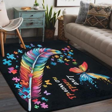 Imagem de Tapete de área para sala de estar, lavável à máquina, plumas, colorido, autismo, antiderrapante, tapete macio, para sala de estar, quarto, sala de jantar, berçário, cozinha, decoração de casa