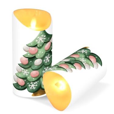 Imagem de Blueangle Pacote com 2 lindas velas de árvore de Natal sem chamas com controle remoto e temporizador, velas LED cintilantes (7,6 cm x 9,9 cm) para decoração de casa, casamento, acampamento (932)