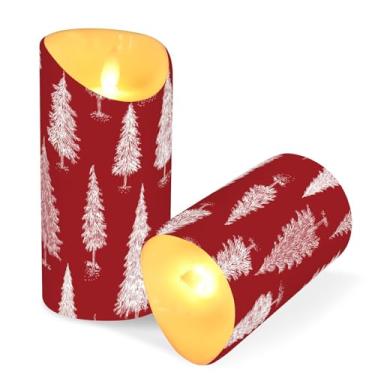 Imagem de Blueangle Pacote com 2 velas de árvore de Natal vermelhas e brancas sem chamas com controle remoto e temporizador, velas LED cintilantes (7,6 cm x 9,9 cm) para decoração de casa, casamento