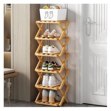 Imagem de SPXMQSS Sapateira dobrável de bambu, sapateiras portáteis de madeira, armário de sapatos de pé livre, prateleira de armazenamento multifuncional para entrada no quarto, sem instalação, marrom, 6