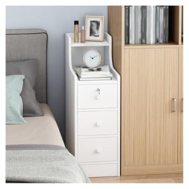 Imagem de SPXMQSS Armário de cabeceira, mesa de cabeceira estreita com 3 gavetas e prateleira de armazenamento aberta mesas laterais de cama de madeira para quarto, sala de estar, 20 x 30 x 70 cm, branco