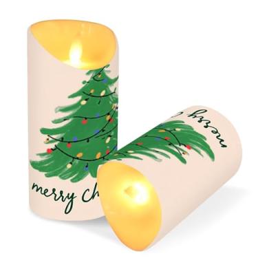 Imagem de Blueangle Pacote com 2 luzes coloridas para árvore de Natal, velas sem chamas com controle remoto e temporizador, velas LED cintilantes (7,6 cm x 15 cm) para decoração de casa, casamento, acampamento