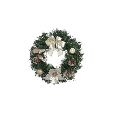 Imagem de Guirlanda Natalina de Porta, Verde, 25cm Diâmetro, Arame e Plástico, com Laço, Tambor, Cereja e Bolas de Natal