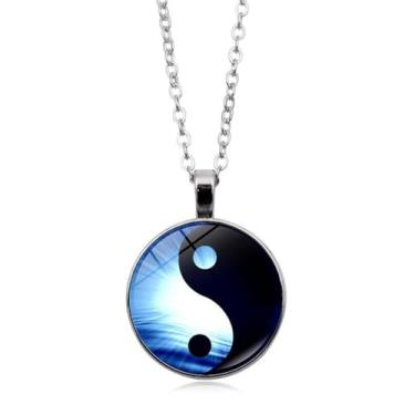Imagem de Just Follow Colar Yin Yang Tai Chi Bagua para homens e mulheres pingente símbolo chinês Feng Shui para boa sorte, proteção energia positiva, Large, Metal, Sem Pedra Preciosa