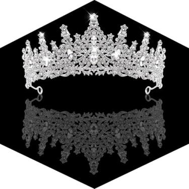 Imagem de ROC PARTY Coroa de cristal para mulheres e meninas, tiaras de princesa prateadas para casamento, aniversário, baile, festa, Halloween, acessórios de cabelo de noiva