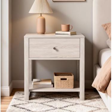 Imagem de Mesa de cabeceira cinza, mesa de cabeceira moderna com gaveta e prateleira de armazenamento, mesa de canto grande para sala de estar e quarto, mesa de cabeceira de madeira, cinza