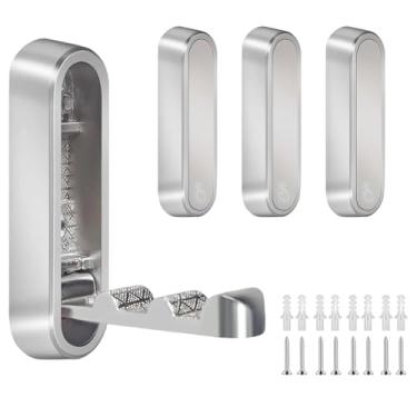 Imagem de 4 peças de ganchos de parede dobráveis, ganchos de parede dobráveis de liga de zinco resistentes, ganchos dobráveis para pendurar roupas, bolsas, chapéus, roupões de banho, chaves e cozinha (prata)