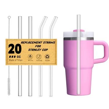 Imagem de Haundry Canudos de substituição transparentes para Stanley 597 g copo de 400 ml, pacote com 4 canudos reutilizáveis para Stanley Quencher copos de 597 g com escova de limpeza, pode ser lavado na