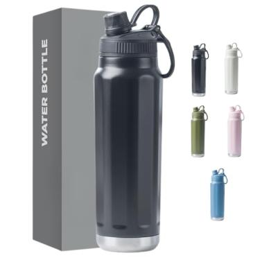 Imagem de Garrafa Térmica de Aço Inox 800ml - Tampa com Alça - Sistema de Parede Dupla Isolada à Vácuo - Ideal para Academia/Trabalho/Faculdade (Preto)