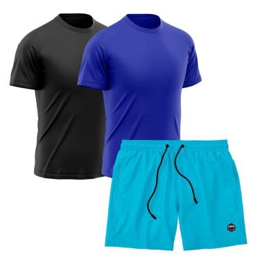 Imagem de Kit 2 Camisetas Dry Treino Fitness Academia + Short Bermuda Azul-Masculino
