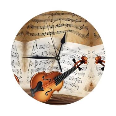 Imagem de ZERAOKE Borboleta e violoncelo - Relógio de parede redondo moderno - silencioso sem tique-taque operado por bateria, decoração de mesa ou parede para sala de estar, quarto, escritório.