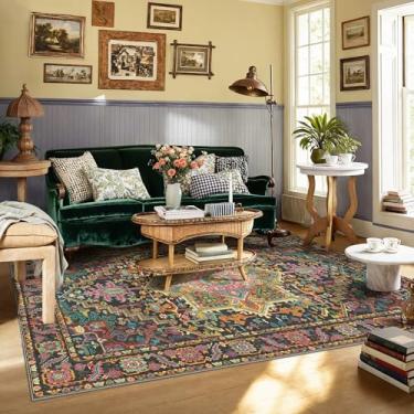 Imagem de Kokia Tapetes laváveis em preto e rosa de 20 x 25 cm com design oriental vintage, tapete macio para sala de estar ou quarto, antiderrapante, resistência a manchas, apresenta padrão medalhão