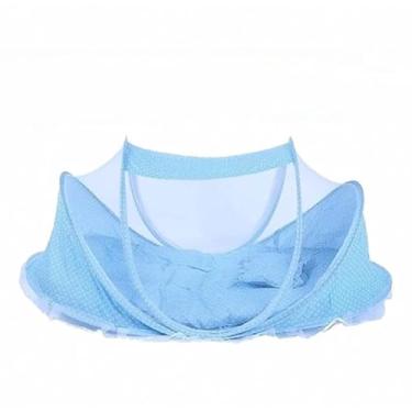 Imagem de Mini Berço Portátil Infantil com Mosquiteiro, Caminha Confortável para Bebês, Tenda Protetora Anti-Mosquito(Azul)