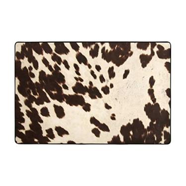 Imagem de Zeraoke Tapetes de couro de vaca marrom para sala de estar 1,2 x 1,8 m, tapete macio e moderno, tapetes felpudos antiderrapantes para decoração de casa, tapete lavável para quarto, jantar, dormitório,
