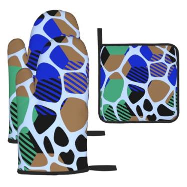 Imagem de Padrão de tartaruga – Conjunto de cozinha essencial de 3 peças, luvas seguras para calor e aderência de tampa, proteção para churrasco no forno, design de armazenamento suspenso.