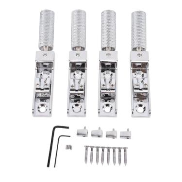 Imagem de Generic Kit de Ponte de Baixo Sem Cabeça de 4 Cordas, Ponte de Substituição de Liga de Zinco Usinada CNC Com Selas de Latão e Trava de Corda, para Maior Estabilidade de Afinação e (Prata)