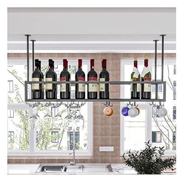 Imagem de Prateleira de teto suspensa com altura ajustável de 30 a 60 cm, rack de vinho pendurado, suporte de garrafa de teto de metal, suporte de armazenamento de vinho para exibição de cozinha, para bar