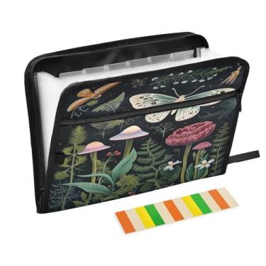 Imagem de Wassud Cogumelos e borboletas 13 bolsos organizador de arquivos sanfonado pastas expansíveis com abas e adesivos, tamanho carta A4 papel recibo documento pasta organizador para viagem de escritório