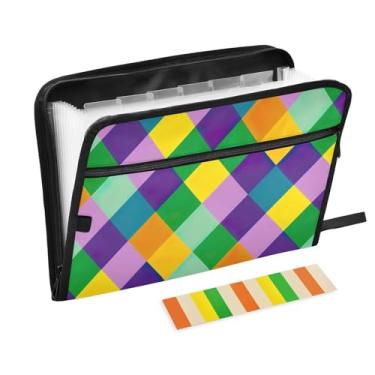 Imagem de Wassud Blocos coloridos organizador de arquivos sanfonado carta a4 pastas de arquivo de papel organizador de documentos fólio com etiquetas pasta de arquivo expansível 13 bolsos