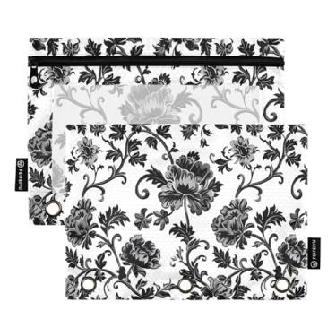 Imagem de CEBUGI 3 bolsas de lápis com zíper e janela transparente, 2 pacotes de estojo para exames de sala de aula (floral)