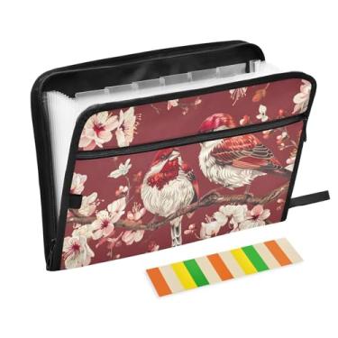 Imagem de CEBUGI Pasta expansível de 13 bolsos, impermeável, sanfonada, organizador de arquivos com etiquetas tamanho A4, organizador de documentos de papel para escola, material de escritório, pássaro, flor
