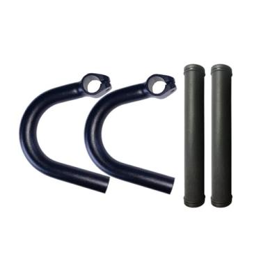 Imagem de Fenteer Guidão de bicicleta em liga de alumínio, peças de reposição fortes com manga, barra de apoio em ângulo externo para bicicletas de estrada, com Manga Preta