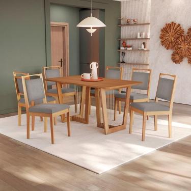 Imagem de Conjunto Sala De Jantar Lina Em Madeira Maciça 6 Cadeiras Boucle Cinza