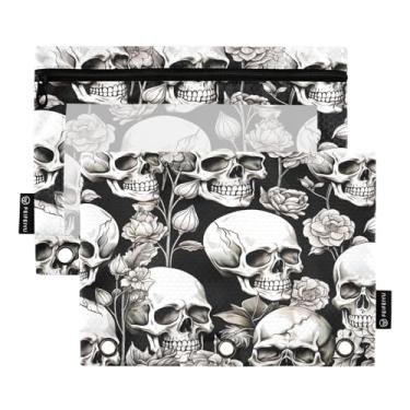 Imagem de Wassud Pacote com 2 pastas de fichário rosa crânio branco com 3 furos, pasta organizadora de arquivos para casa, escritório