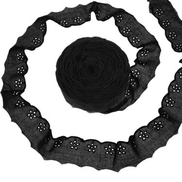 Imagem de Acabamento de renda preta de 15 metros, bordado floral preto de 3,5 cm, acabamento em renda de algodão, borda ondulada, ilhós, fita de renda para artesanato, costura, bolsa faça você mesmo, vestidos