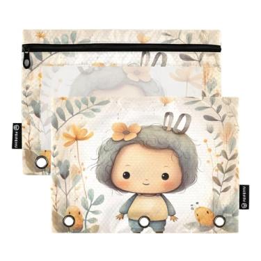 Imagem de Wassud Pastas de fichário com 3 furos de bolso com padrão de desenho animado pasta organizadora de arquivos para escritório em casa, pacote com 2