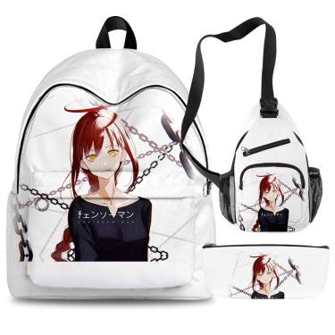 Imagem de Conjunto de mochilas Chainsaws Mans Powers Cartoon Kids School 3 unidades
