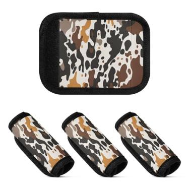 Imagem de Qilmy Embalagem com 2 identificadores de bagagem com textura marrom vaca com alça confortável para carrinho de bebê, mala de viagem, acessórios de viagem de avião200