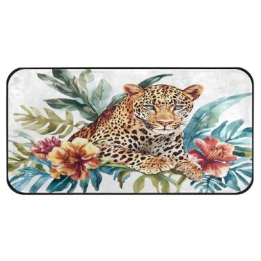 Imagem de Burbuja Tapete de cozinha leopardo na selva 51 x 99 cm, tapete lavável antiderrapante com suporte de borracha, tapete para cozinha, sala de estar, banheiro, decoração de casa