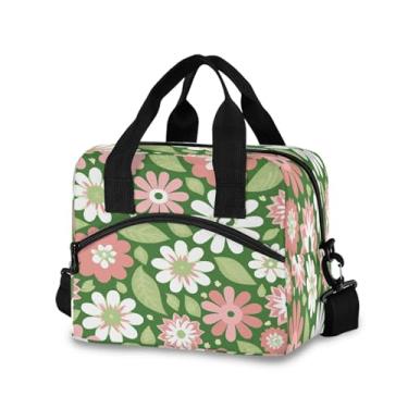 Imagem de Burbuja Lancheira térmica primavera rosa flores brancas para mulheres e homens, lancheira portátil com alça de ombro removível, lancheira para viagem, piquenique, escritório, trabalho