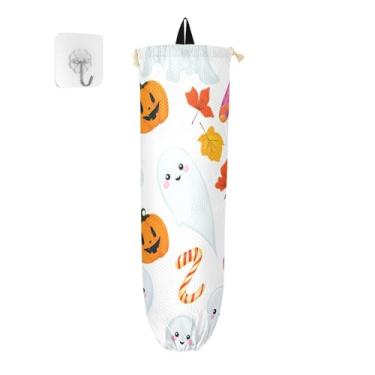 Imagem de xigua Suporte de parede para saco de plástico Halloween Ghosts com cordão, pacote com 2, organizador de sacolas de supermercado reutilizável para bolsas, meias, roupas íntimas e gravatas