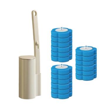 Imagem de Fenteer Kit Inicial de Escova Sanitária Profissional com Cabo Longo e Montagem na Parede para Limpeza Eficiente do Vaso Sanitário, 18 Refis de Cabeça