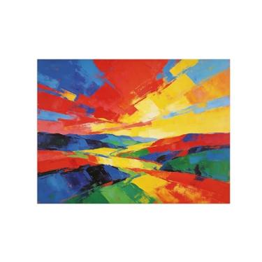 Imagem de BMZFYBS Pôster de arte de parede abstrata - paisagem colorida 4 - decoração moderna - pintura em tela para sala de estar escritório 50 x 65 cm 20 x 26 pol sem moldura