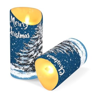 Imagem de Blueangle Pacote com 2 velas de flocos de neve para árvore de Natal sem chamas com controle remoto e temporizador, velas LED cintilantes (7,6 cm x 9,9 cm) para decoração de casa, casamento