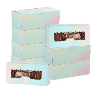 Imagem de PATIKIL 5,3 x 2,8 x 2 caixas de padaria azul gradiente rosa, pacote com 30 caixas de biscoito retangulares caseiras com janela para doces de pastelaria, faça você mesmo, artesanato, embalagem de