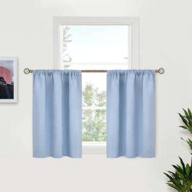 Imagem de BGment Cortinas blackout 91 cm de comprimento para janela de cozinha e café – bolso para varão pequenas cortinas escurecimento de privacidade para banheiro porão trailer sobre pia, 2 painéis, azul