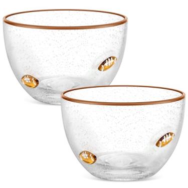 Imagem de Potchen Conjunto de 2 tigelas de lanche de futebol, tigelas de sobremesa de vidro transparente de 400 ml com design de futebol americano, tigelas de servir presentes para decoração de mesa de