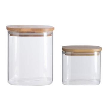 Imagem de Pote Hermético Quadrado para Alimentos 500ml 800ml 1200ml Armazenamento de Grãos Cereais e Biscoitos Recipiente Plástico Multiuso com Vedação de Silicone (KIT 2 PEÇAS (800ML-500ML))