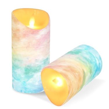 Imagem de ATTX Pacote com 2 velas sem chama cores arco-íris – 7,6 cm x 9,9 cm de LED com controle remoto e temporizador para casa, casamento, decoração de acampamento #977