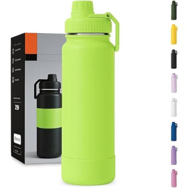 Imagem de Garrafa Térmica 1000ML - Duplamente Isolada, Aço Inox 304, Base Emborrachada Anti Derrapante, Mantém Bebidas Quentes por 12 Horas e Geladas por 24 Horas (Verde Limão Slin)