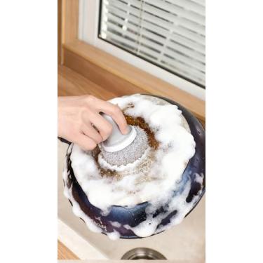 Imagem de Escova de limpeza de cabo de cozinha, adequada para panelas, tigelas e pratos, com 2 cabeças de escova substituíveis