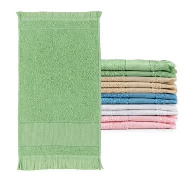 Imagem de Toalha de Lavabo Franjinha, Kit 12 Pçs, 23x39cm, 100% Algodão, gramatura 260 g/m², toque macio, alta absorção, cores